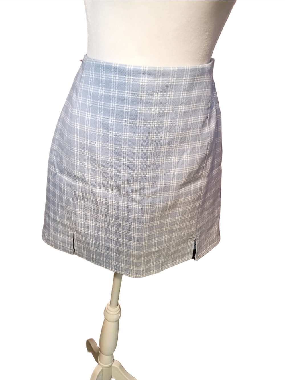 Magic Green Gem Light Blue White Plaid Golf Mini Skort Front Slits Size Large